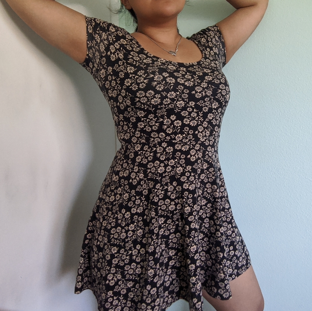 Black with Yellow pattern Babydoll dress